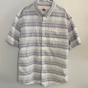 Quiksilver Short Sleeve Button-Down Shirt in White, Light Blue & Pink Stripe